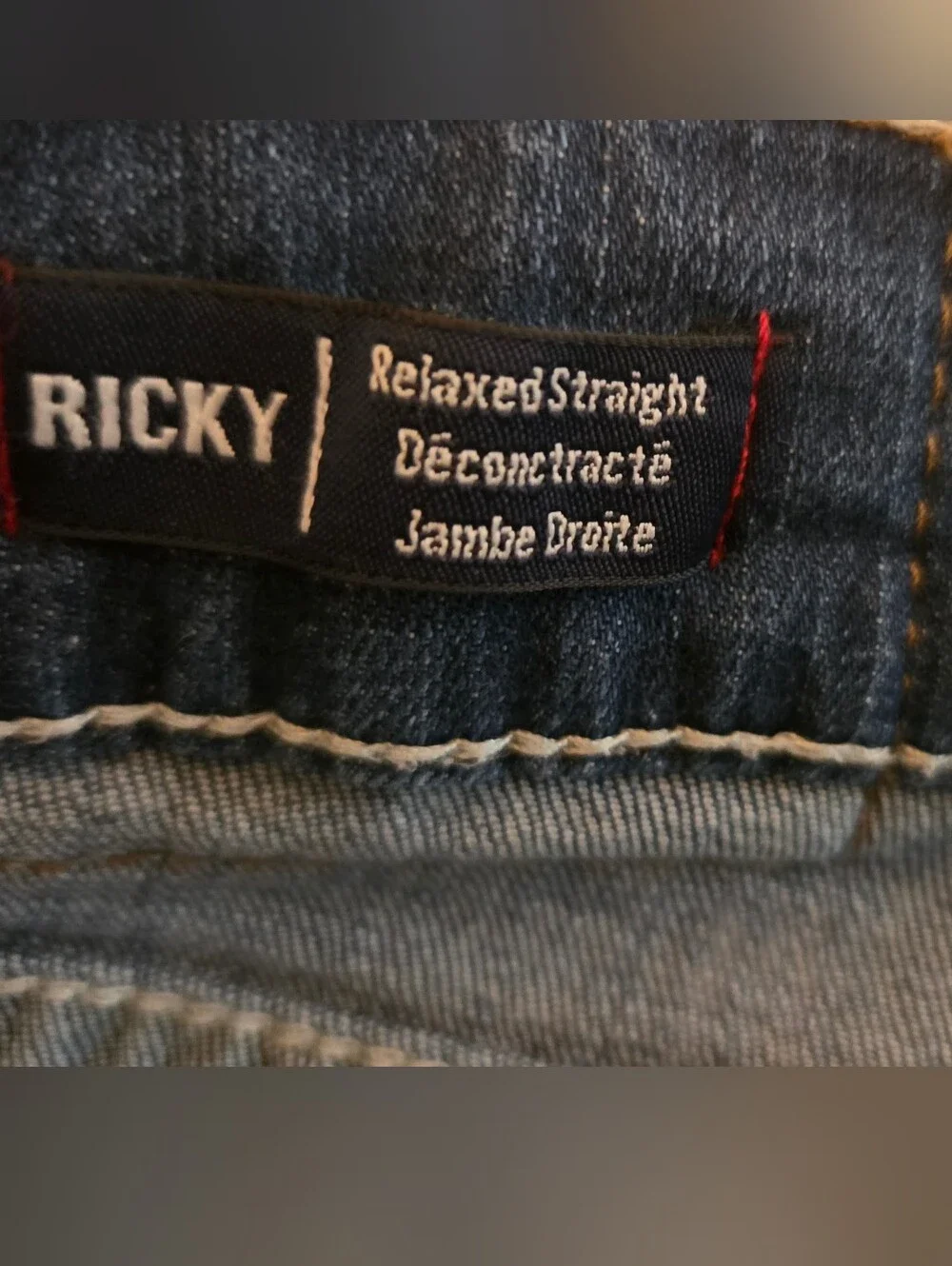 True Religion Ricky Relaxed Straight Jeans Blue Size 46 Flap Pocket Stretch